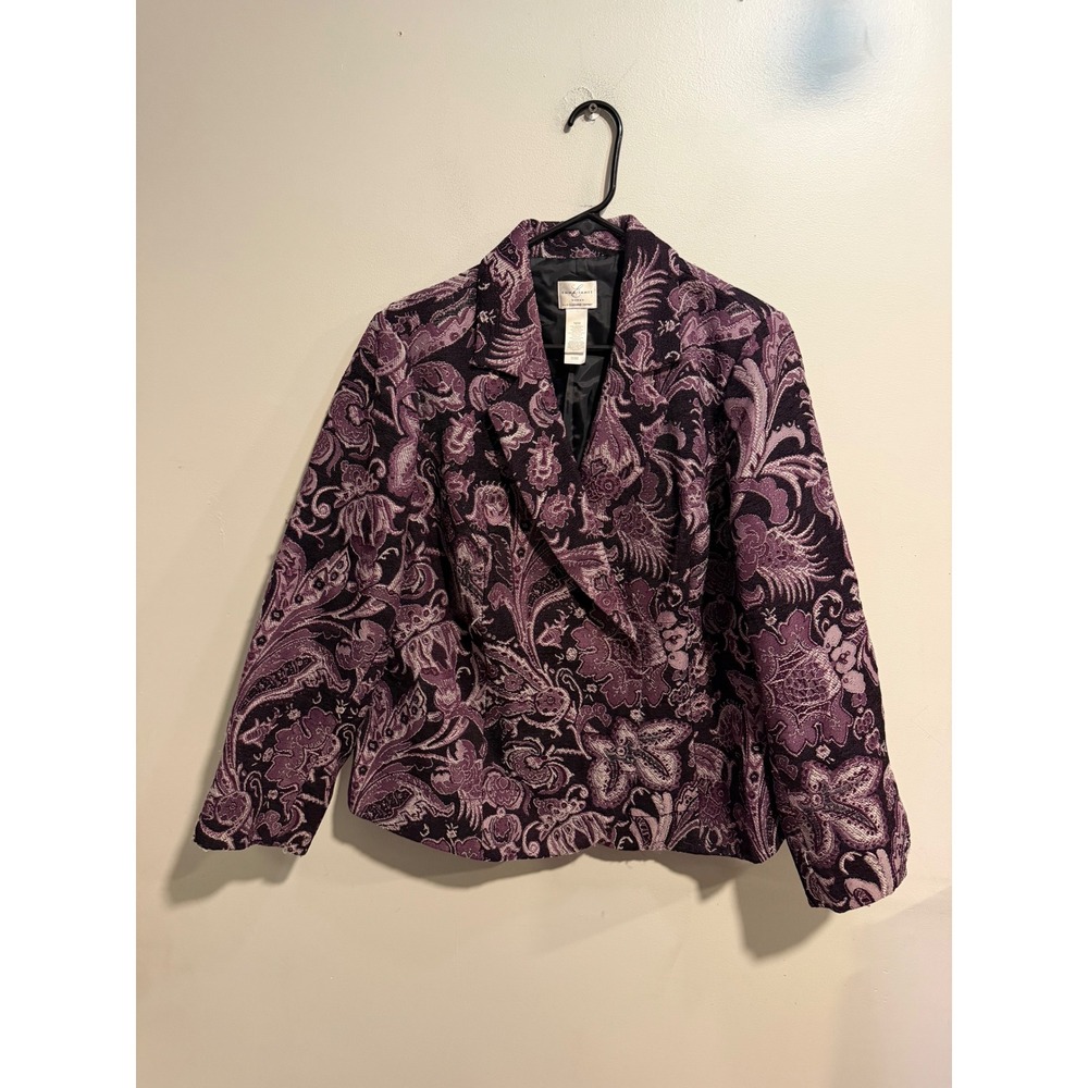 Emma James Woman Purple Tapestry Jacquard Blazer Jacket Size 16W